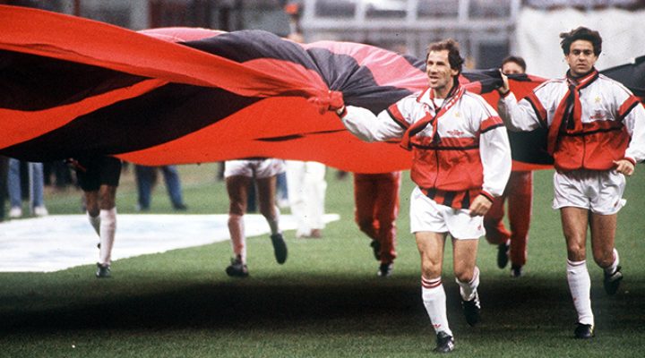 AC Milan's Franco Baresi and Alessandro Costacurta during the 1991/1992 season.